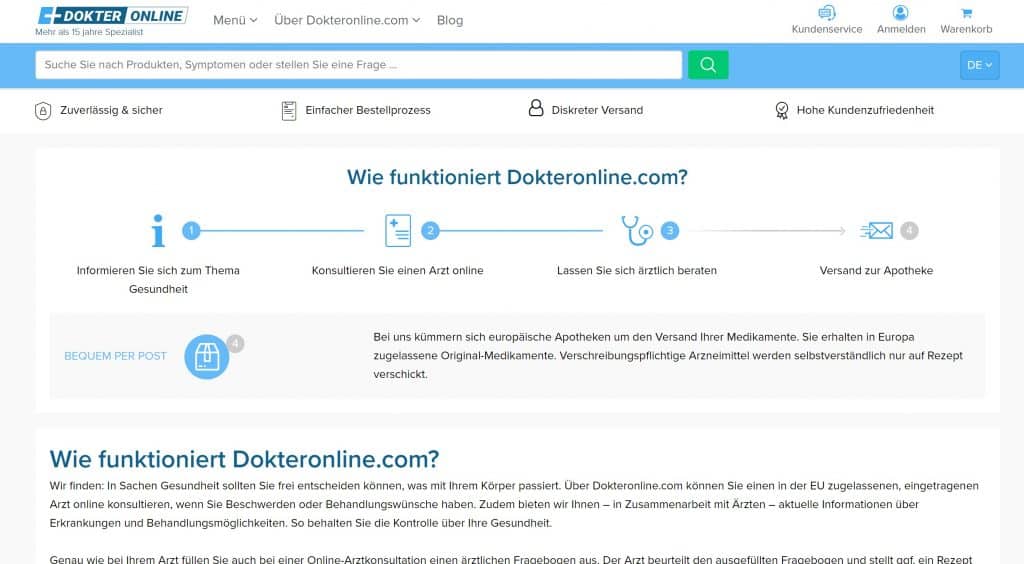 Dokteronline Webseite